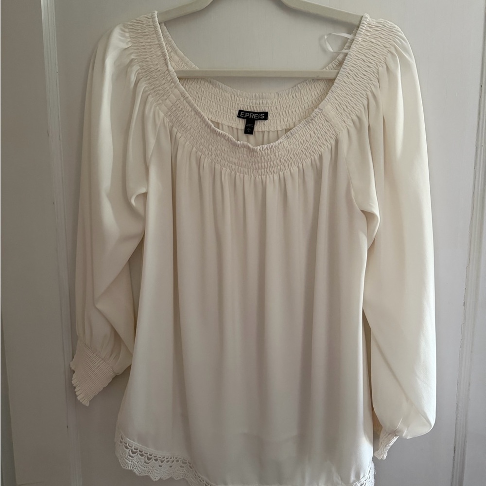 Express Ivory Smocked Blouse